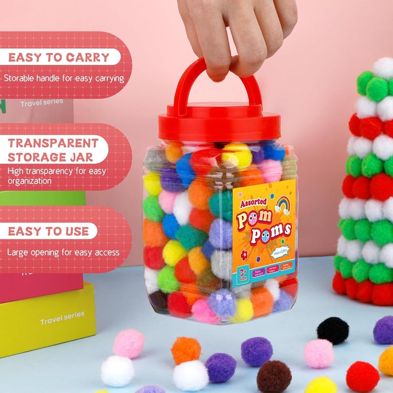 MORFEN 400 Pcs - 300 Pcs 1 Inch Pom Poms Assorted Colors Pom Poms for Crafts, Puff Balls Pompoms in Jar for Making Decorations DIY Craft Supplies - Image 3
